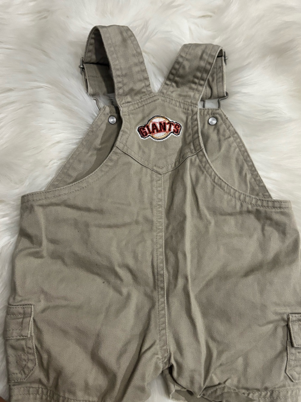 SF Giants Embroidered Khaki Kids Overalls 6-9 Months - Picture 2 of 3